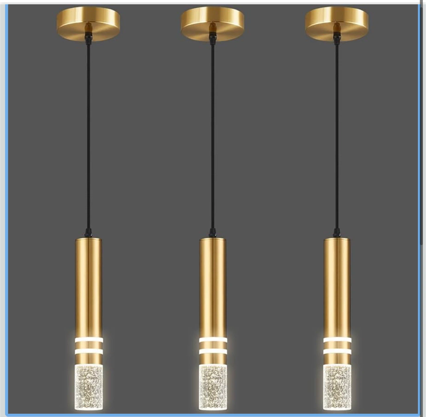 Gold Pendant Light Fixture with K9 Crystal and Adjustable Height