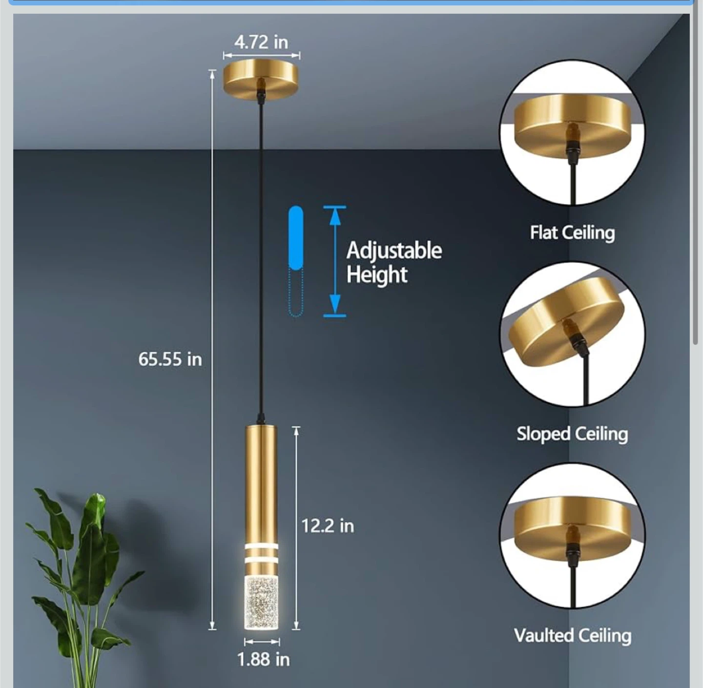 Gold Pendant Light Fixture with K9 Crystal and Adjustable Height - photo 4