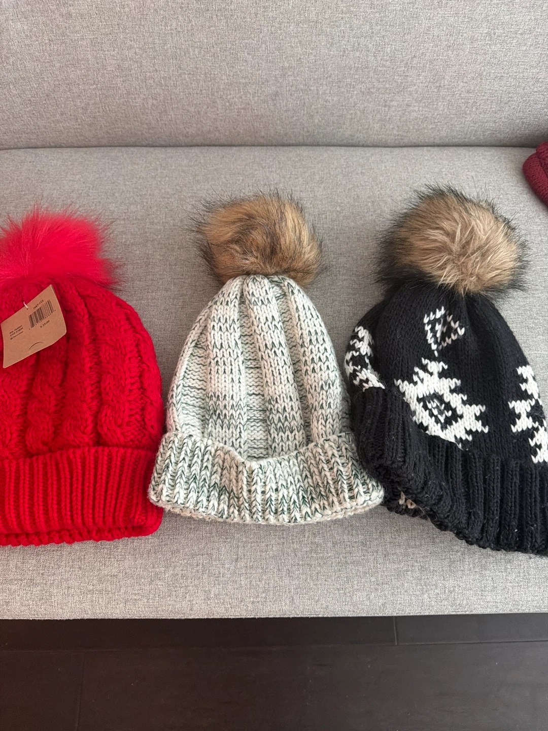 Lot of 3 Knit Pom Pom Toque Beanies