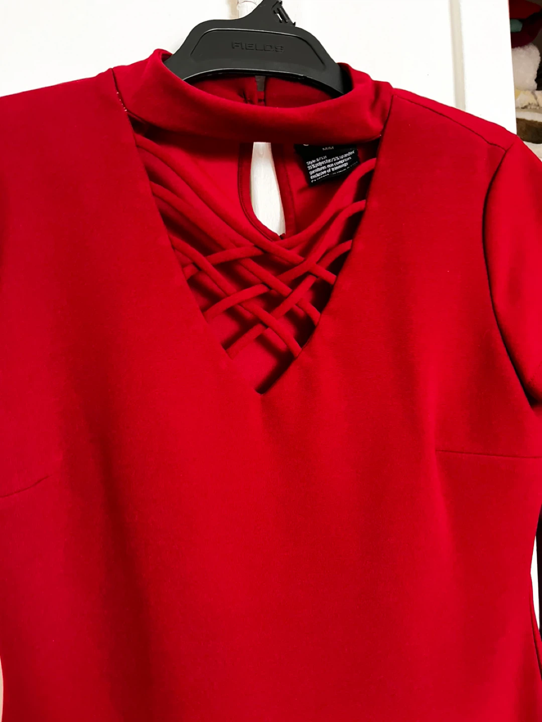 Dark Red Lattice Neckline Dress - photo 5