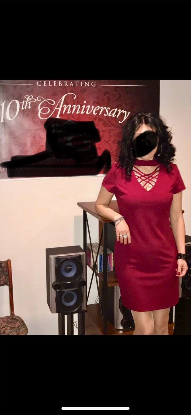 Dark Red Lattice Neckline Dress