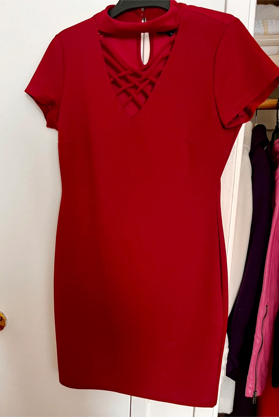 Dark Red Lattice Neckline Dress - photo 4
