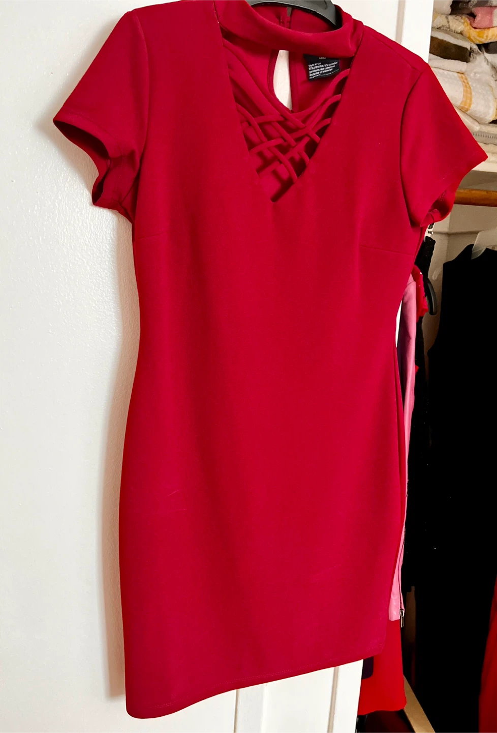 Dark Red Lattice Neckline Dress - photo 3
