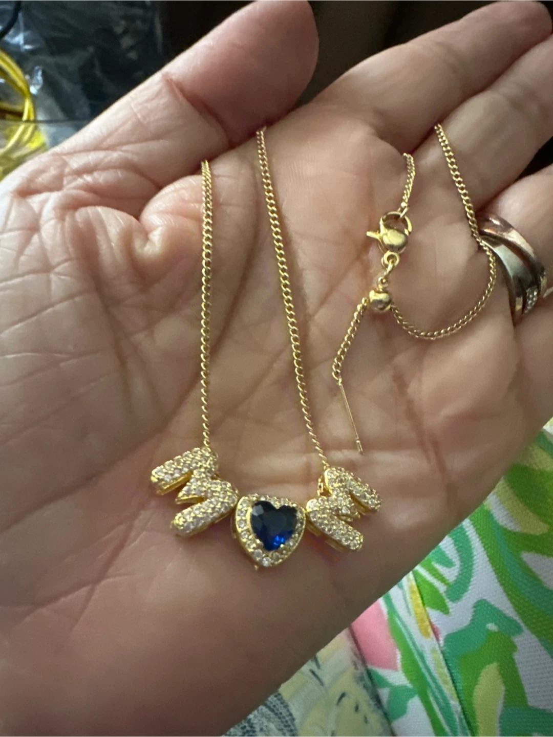 Gold Necklace with Blue Heart Pendant and Crystal Accents - photo 2