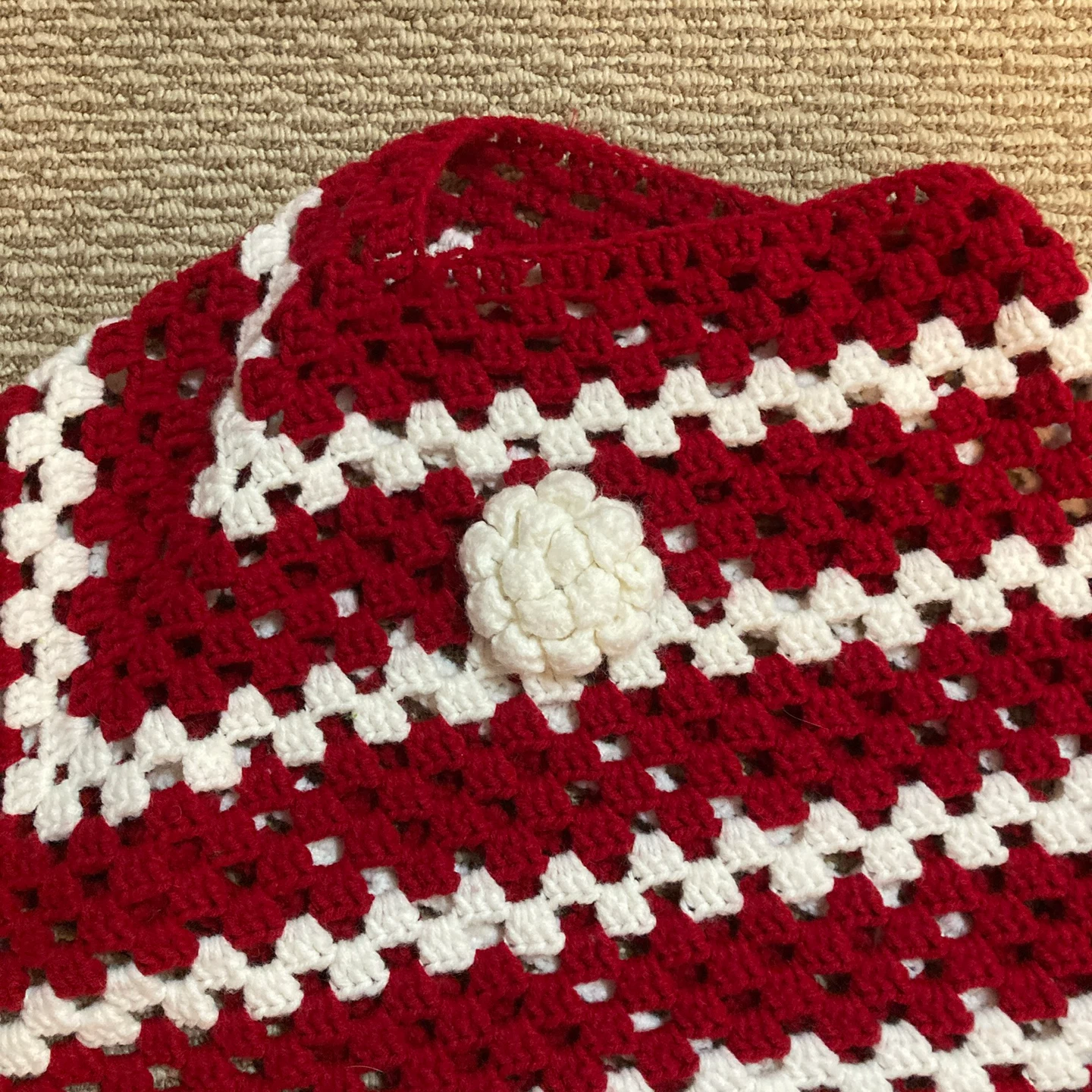Red and White Crochet Poncho/Shawl - photo 2