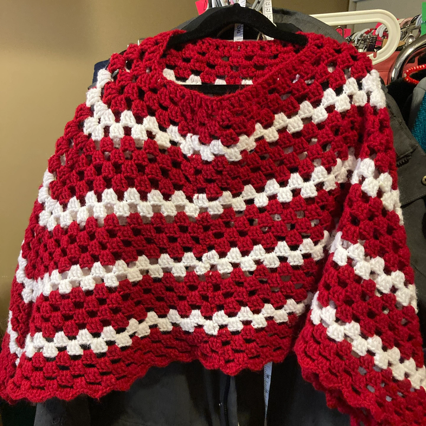 Red and White Crochet Poncho/Shawl - photo 5