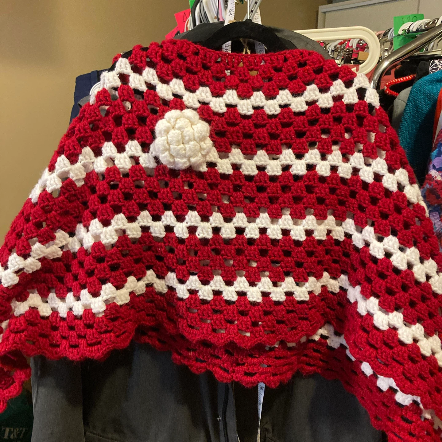 Red and White Crochet Poncho/Shawl - photo 4