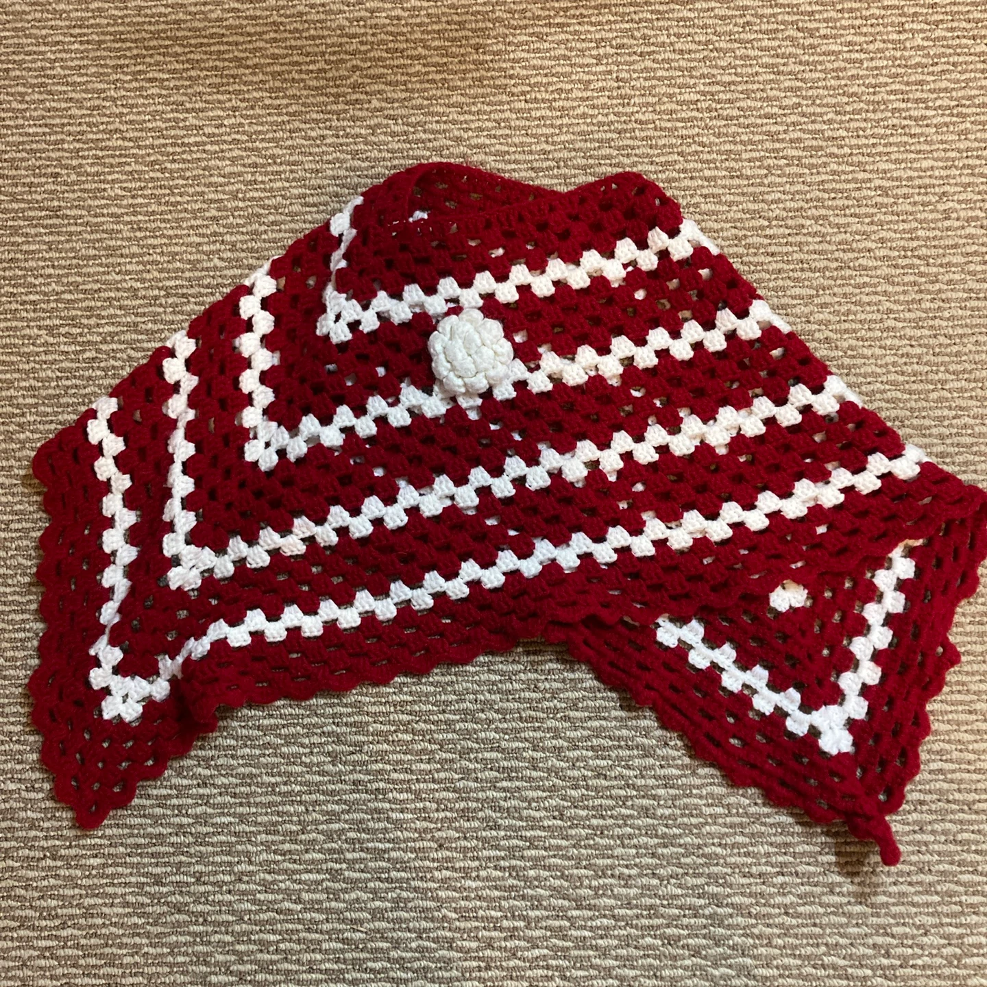 Red and White Crochet Poncho/Shawl