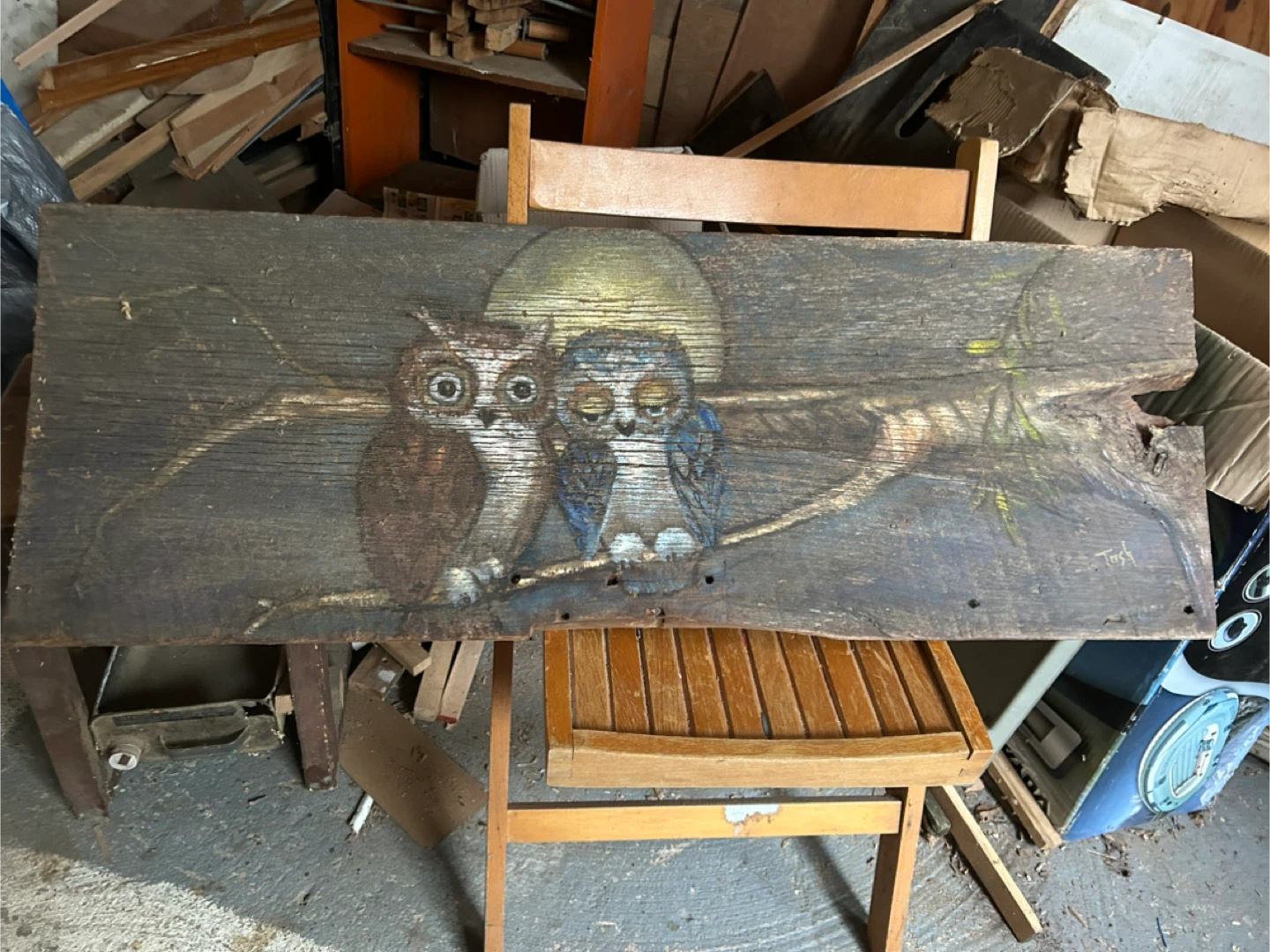 Vintage Wooden Owl Painting