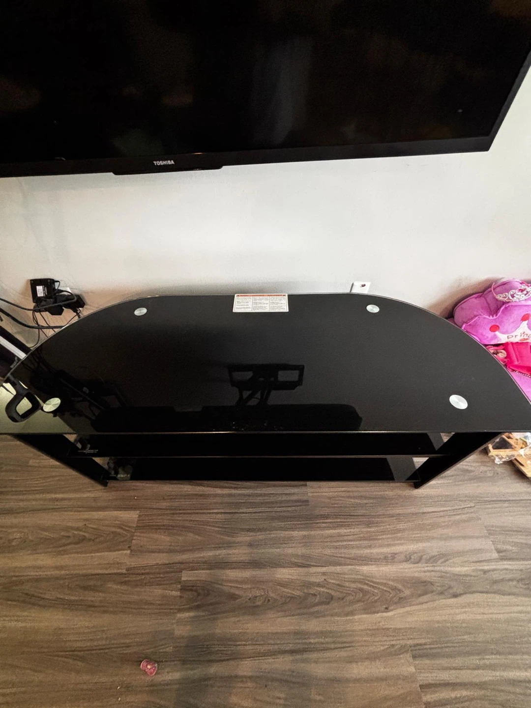 Curved Glass Top TV Stand - Black - photo 3