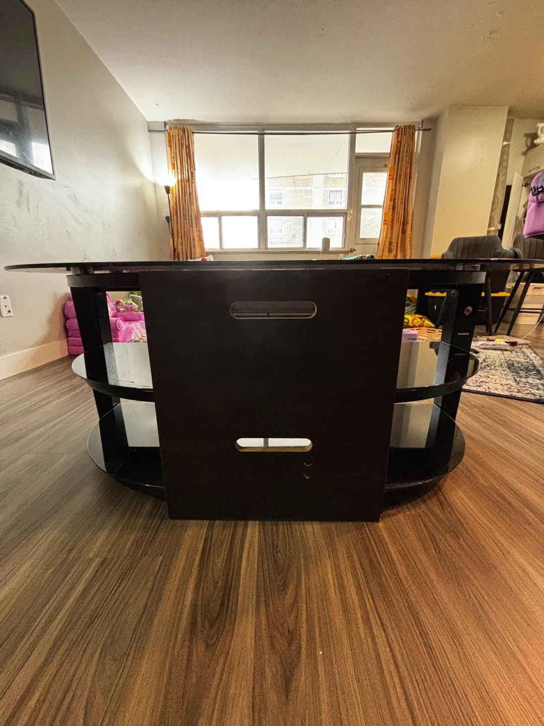 Curved Glass Top TV Stand - Black - photo 4