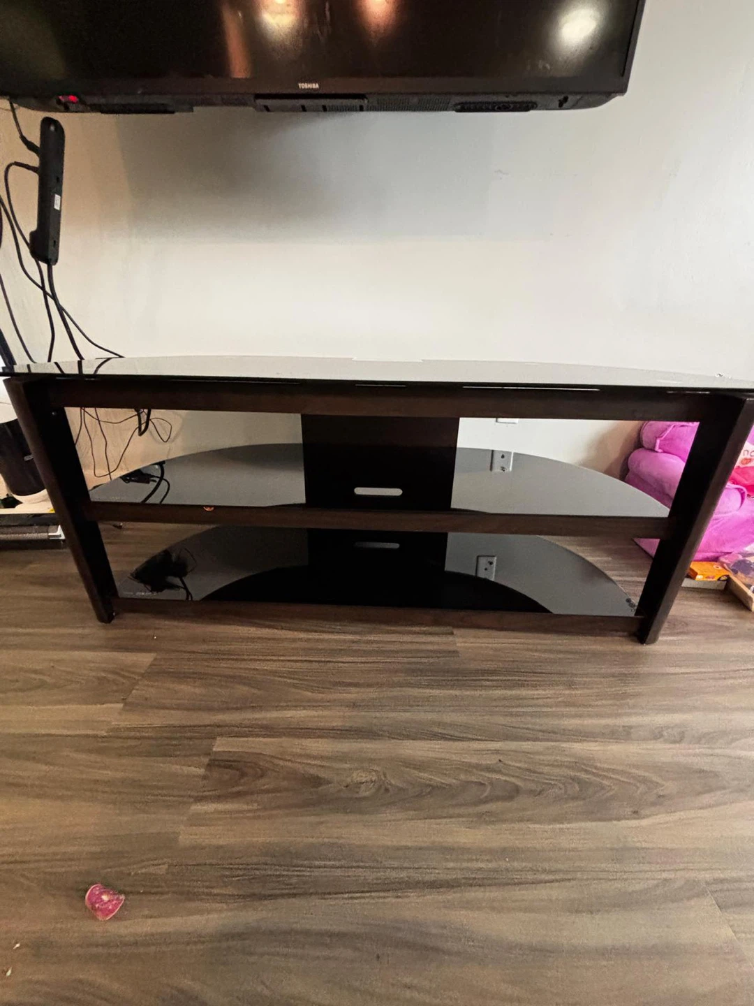 Curved Glass Top TV Stand - Black