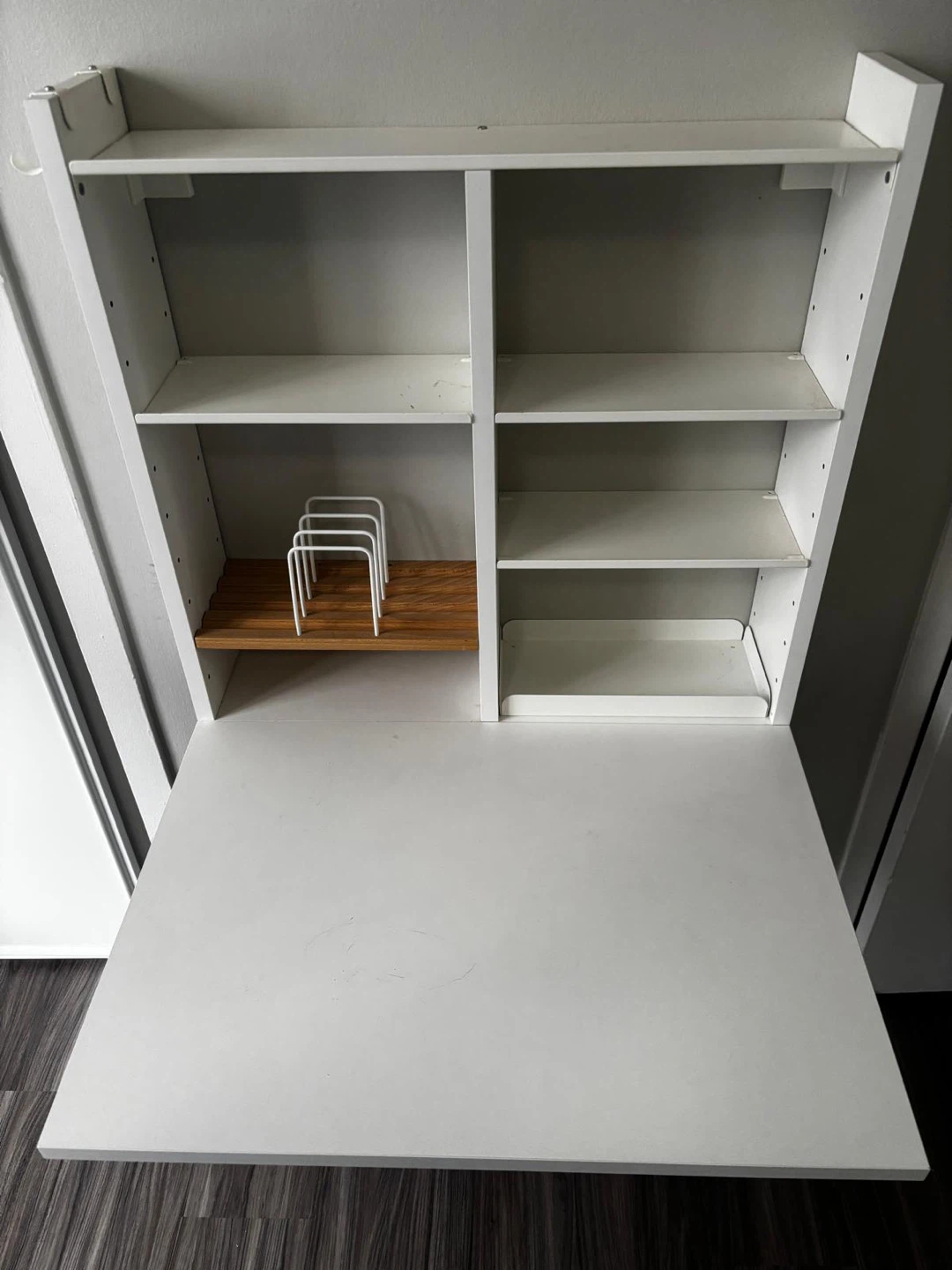 White Fold-Down Desk with Shelves - photo 2