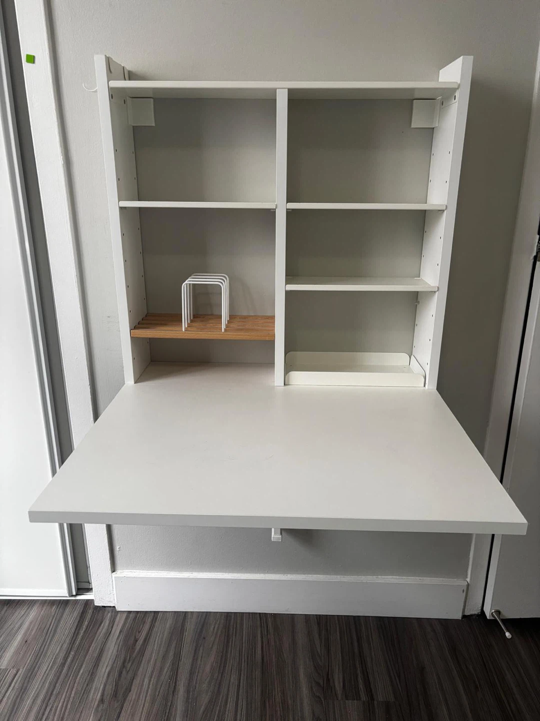 White Fold-Down Desk with Shelves