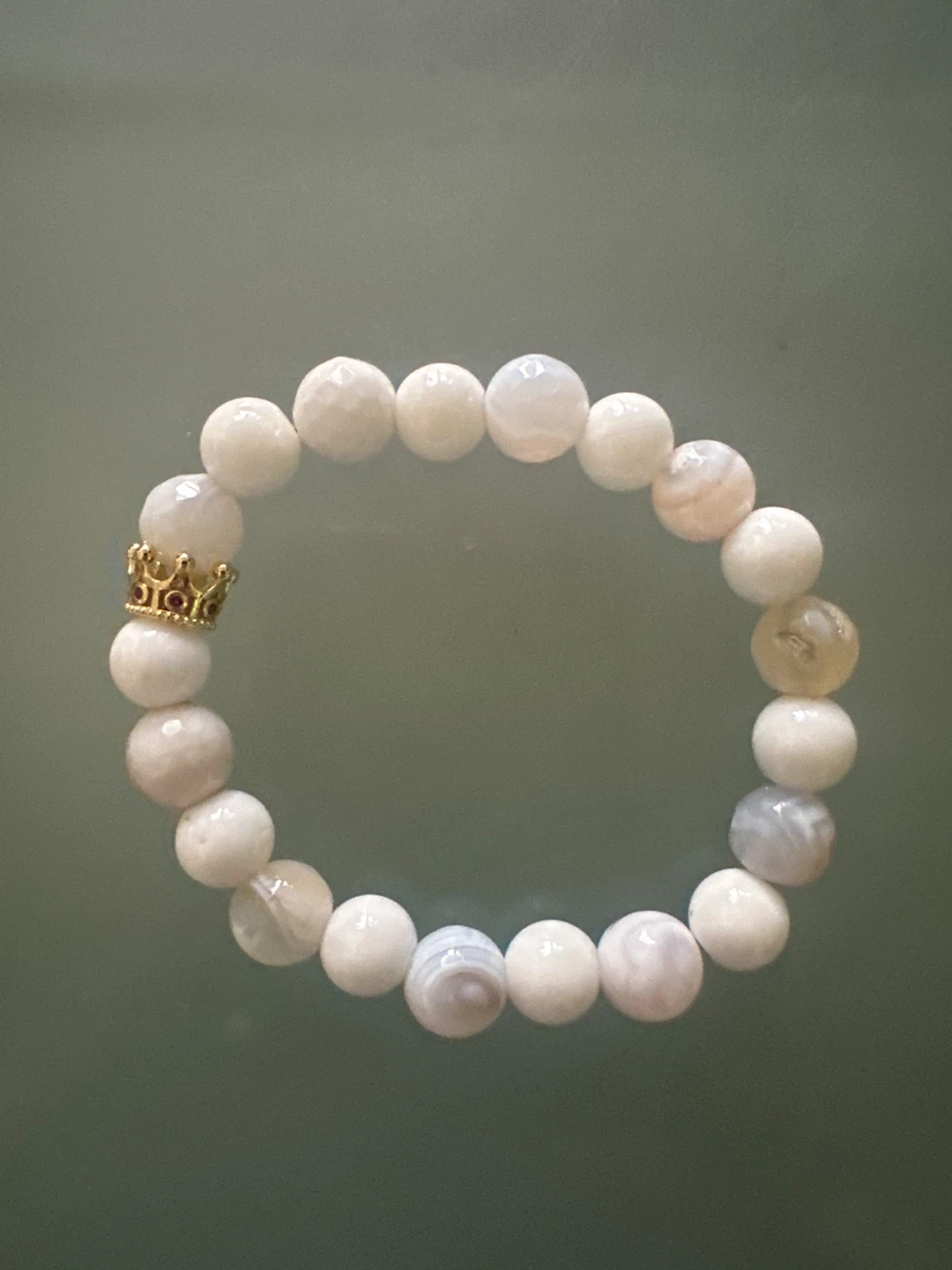 White Beaded Bracelet with Crown Charm - photo 2