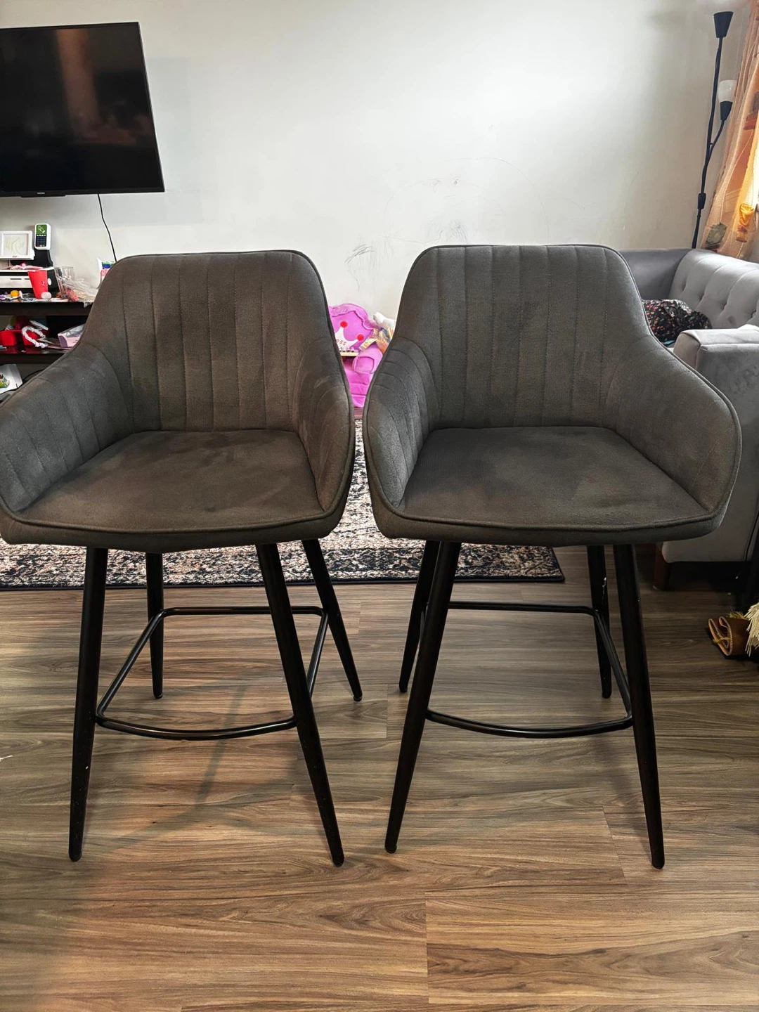 Set of 2 Grey  Bar Stools