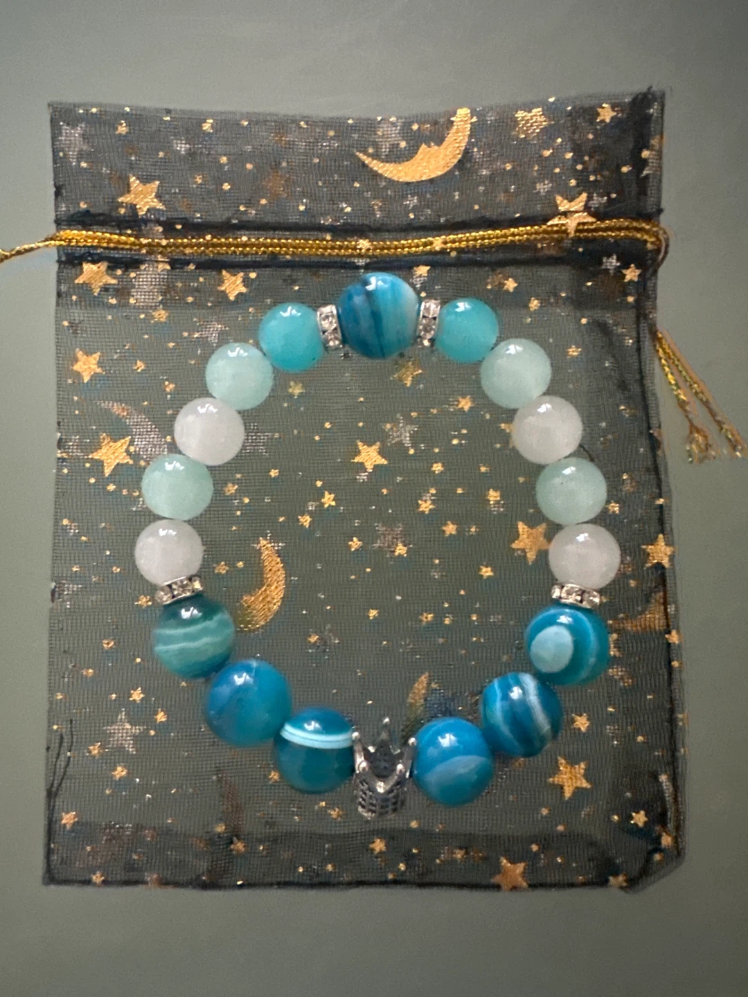 Blue Beaded Bracelet with Crown Charm - photo 2