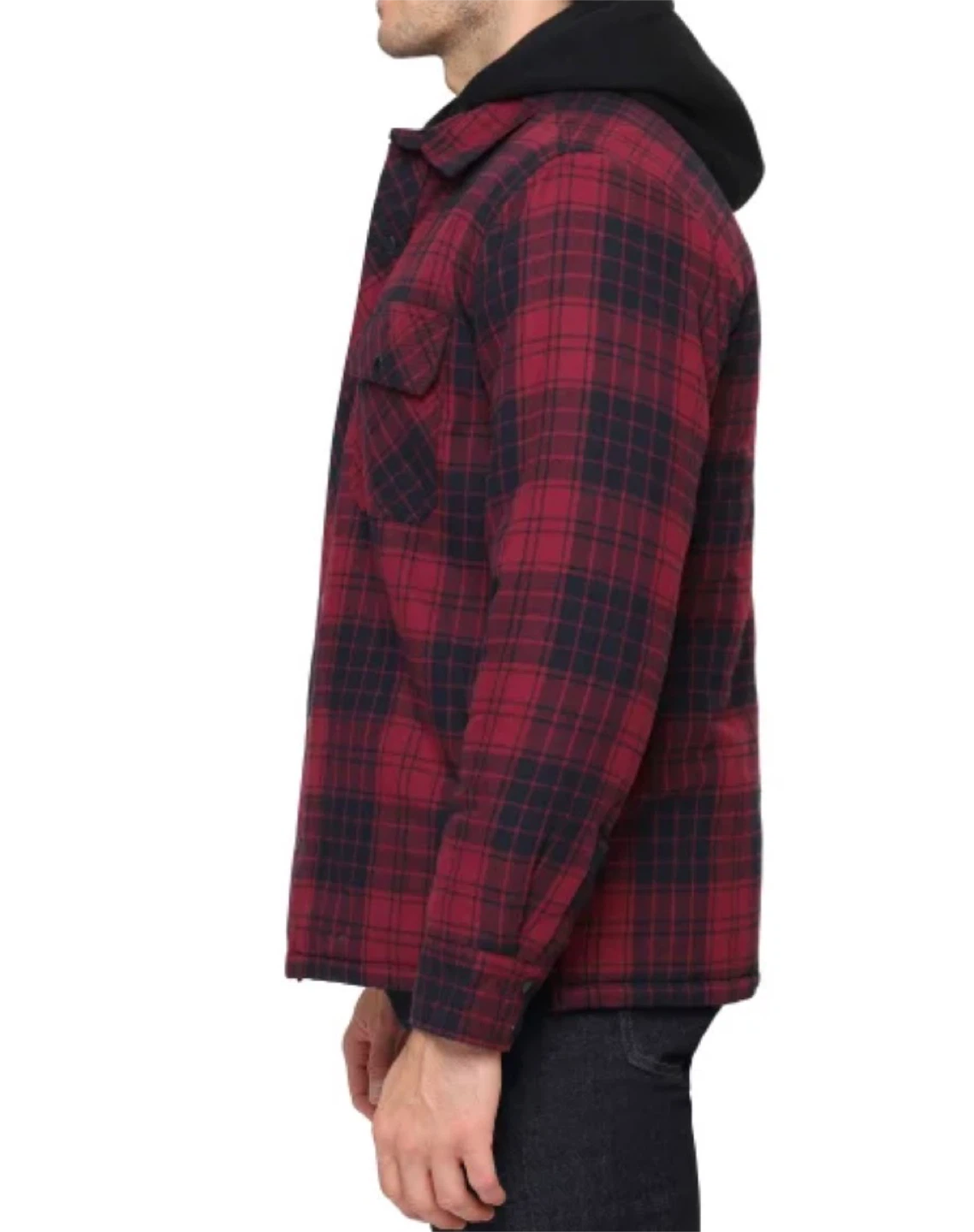 Men's Plaid Quilted Flannel Shirt Jacket with Hood - photo 2