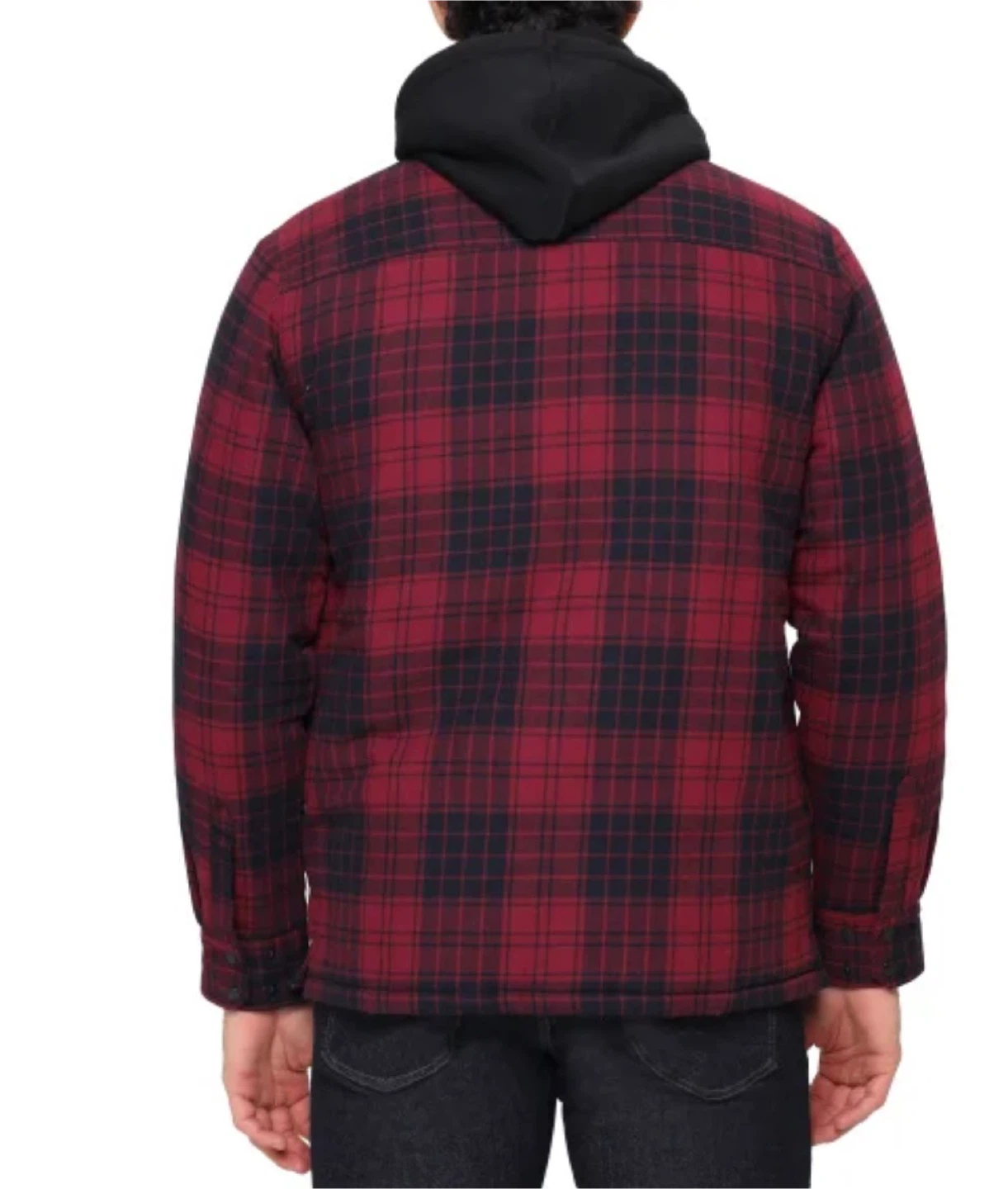 Men's Plaid Quilted Flannel Shirt Jacket with Hood - photo 3