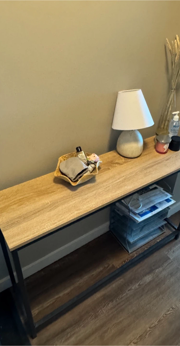 Wooden Top Console Table with Black Metal Frame