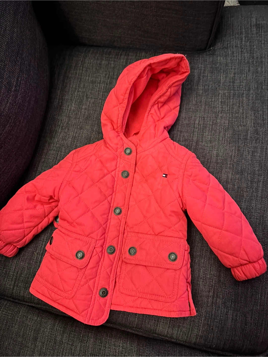 Baby Tommy Hilfiger Quilted Hooded Jacket - Red - 6-9 Months