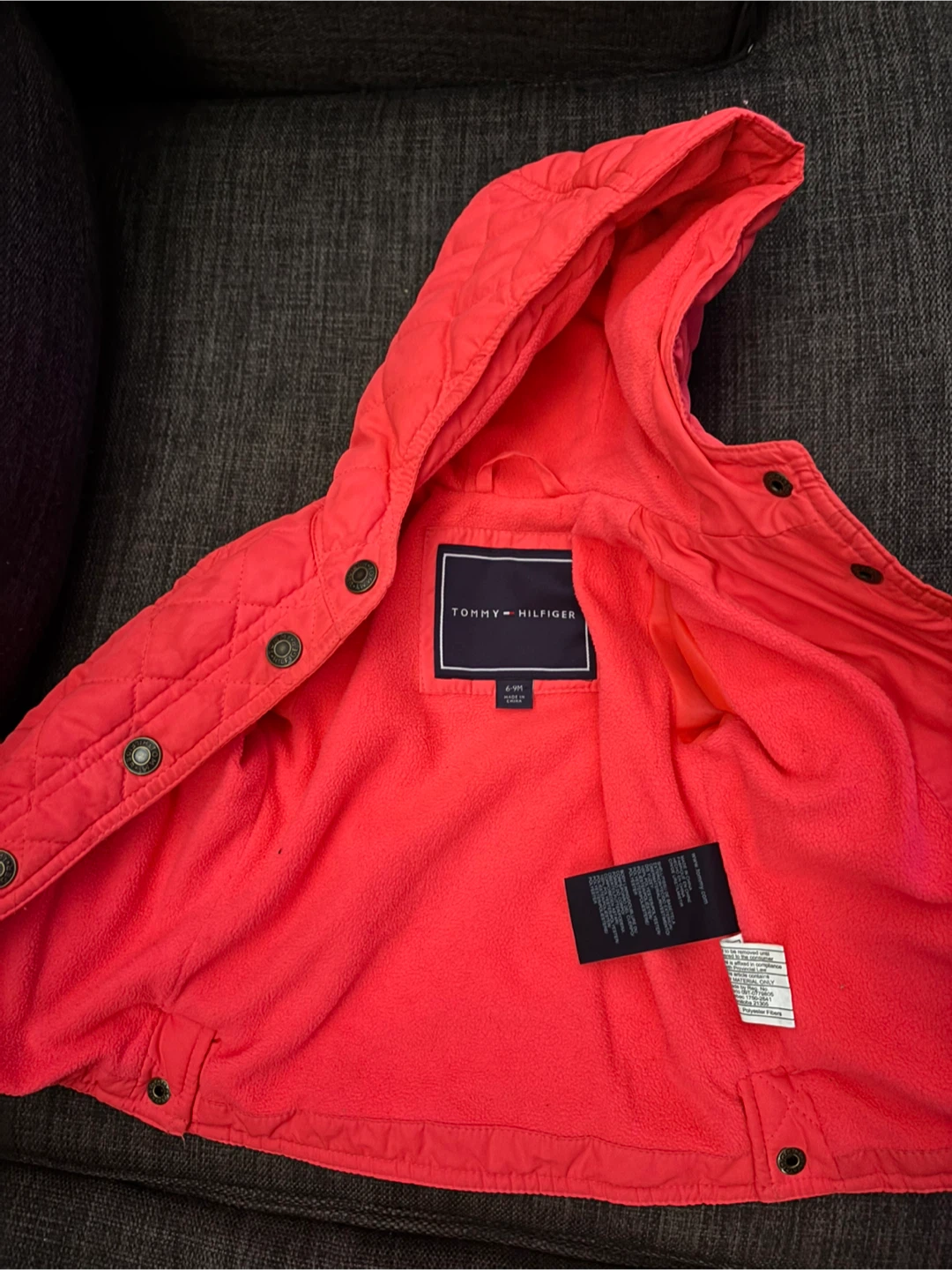 Baby Tommy Hilfiger Quilted Hooded Jacket - Red - 6-9 Months - photo 2