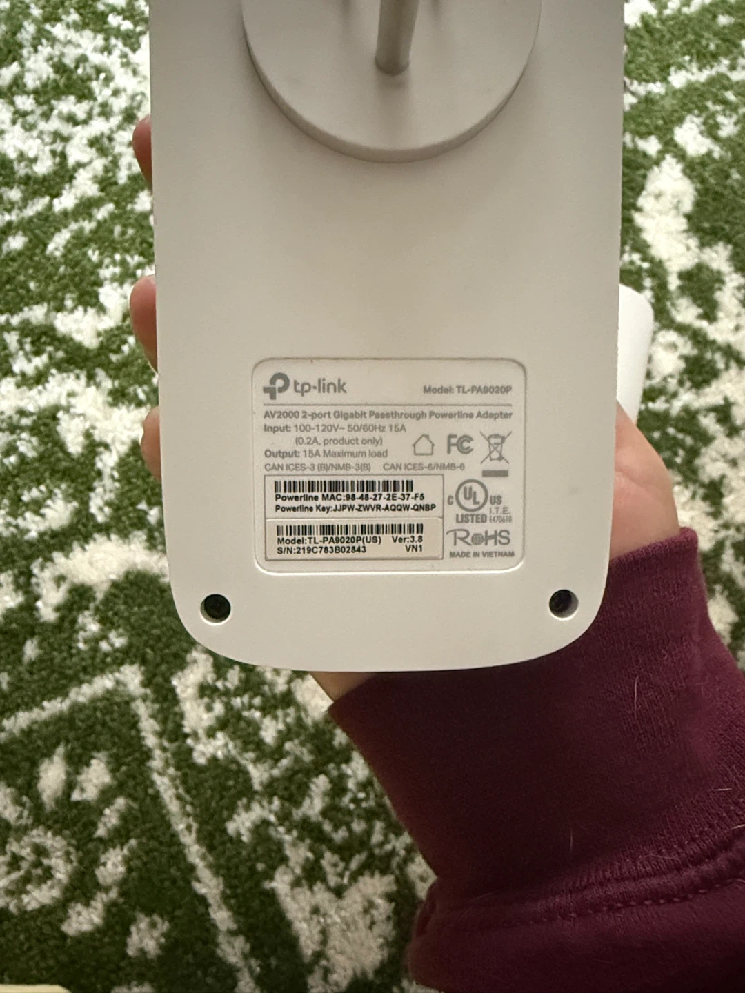 TP-Link AV2000 White Power Line Adaptor Kit - photo 3