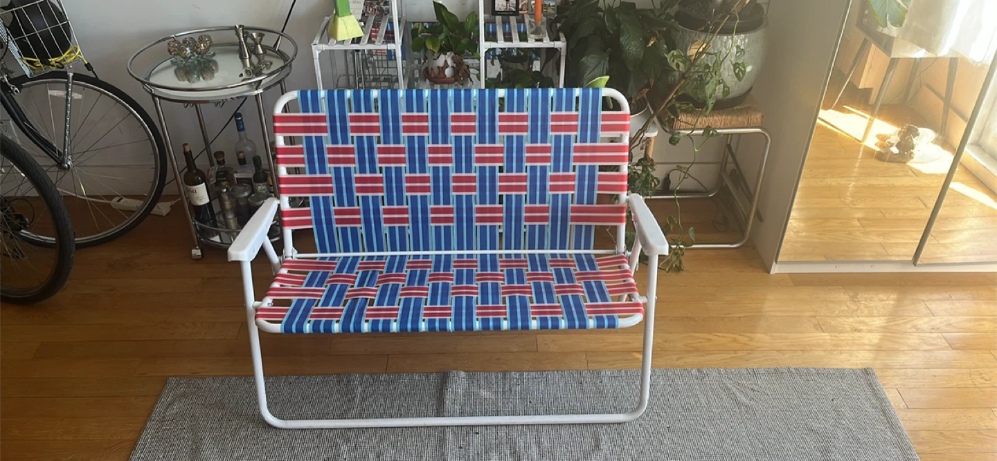Vintage-style Webbed Aluminum Loveseat Bench - photo 3