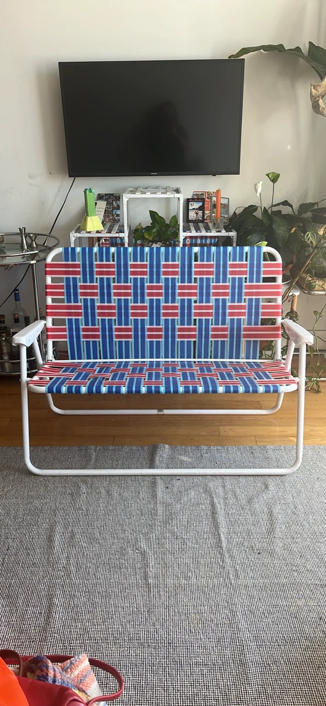 Vintage-style Webbed Aluminum Loveseat Bench