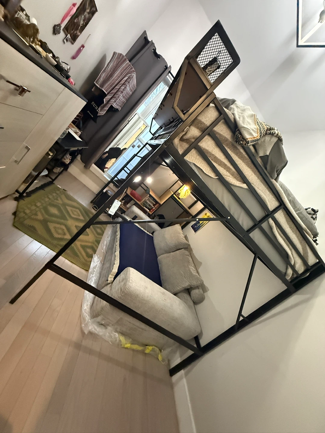 Black Metal Loft Bed Frame - Space Saving & Sturdy - photo 4