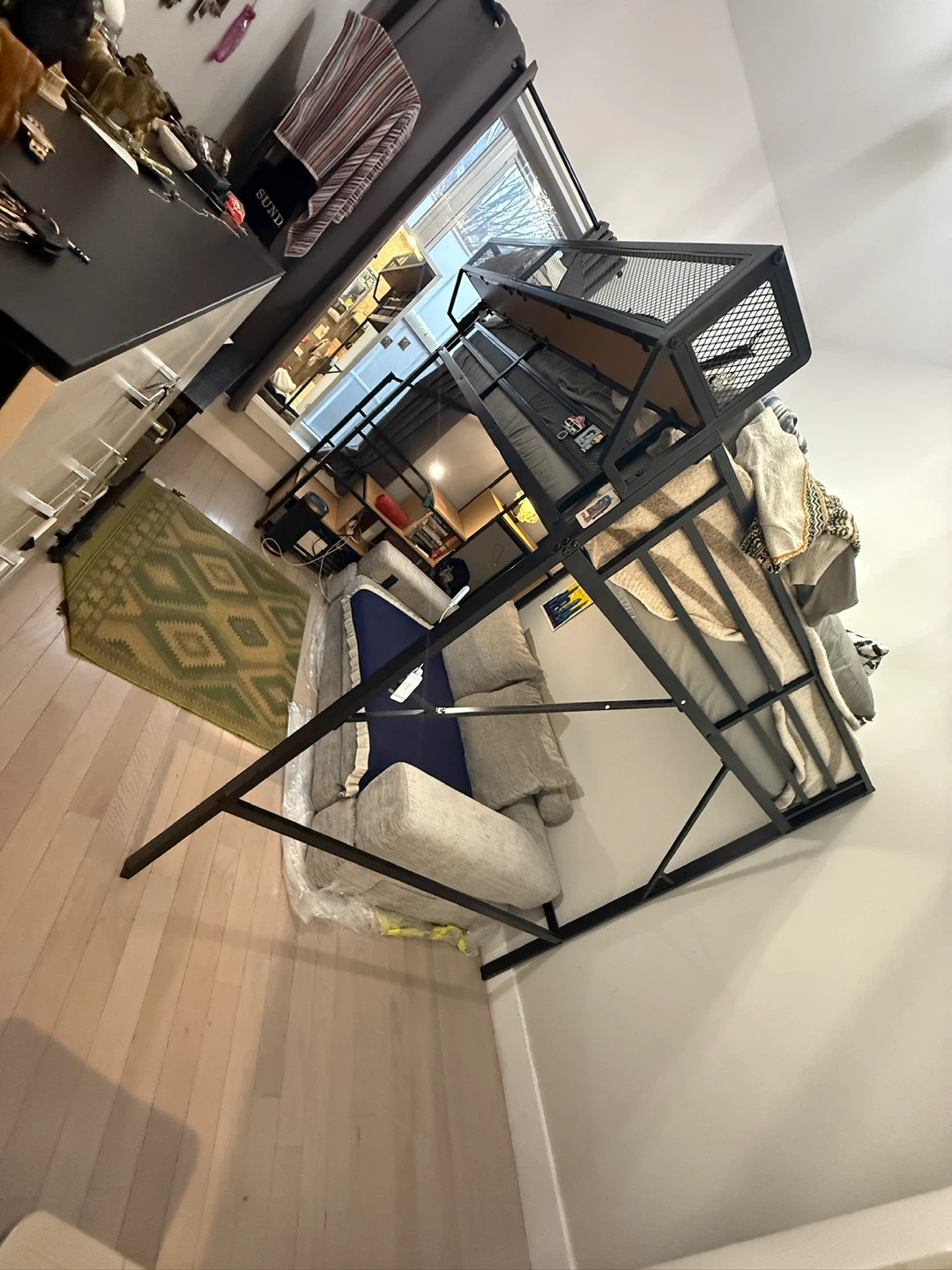 Black Metal Loft Bed Frame - Space Saving & Sturdy - photo 3