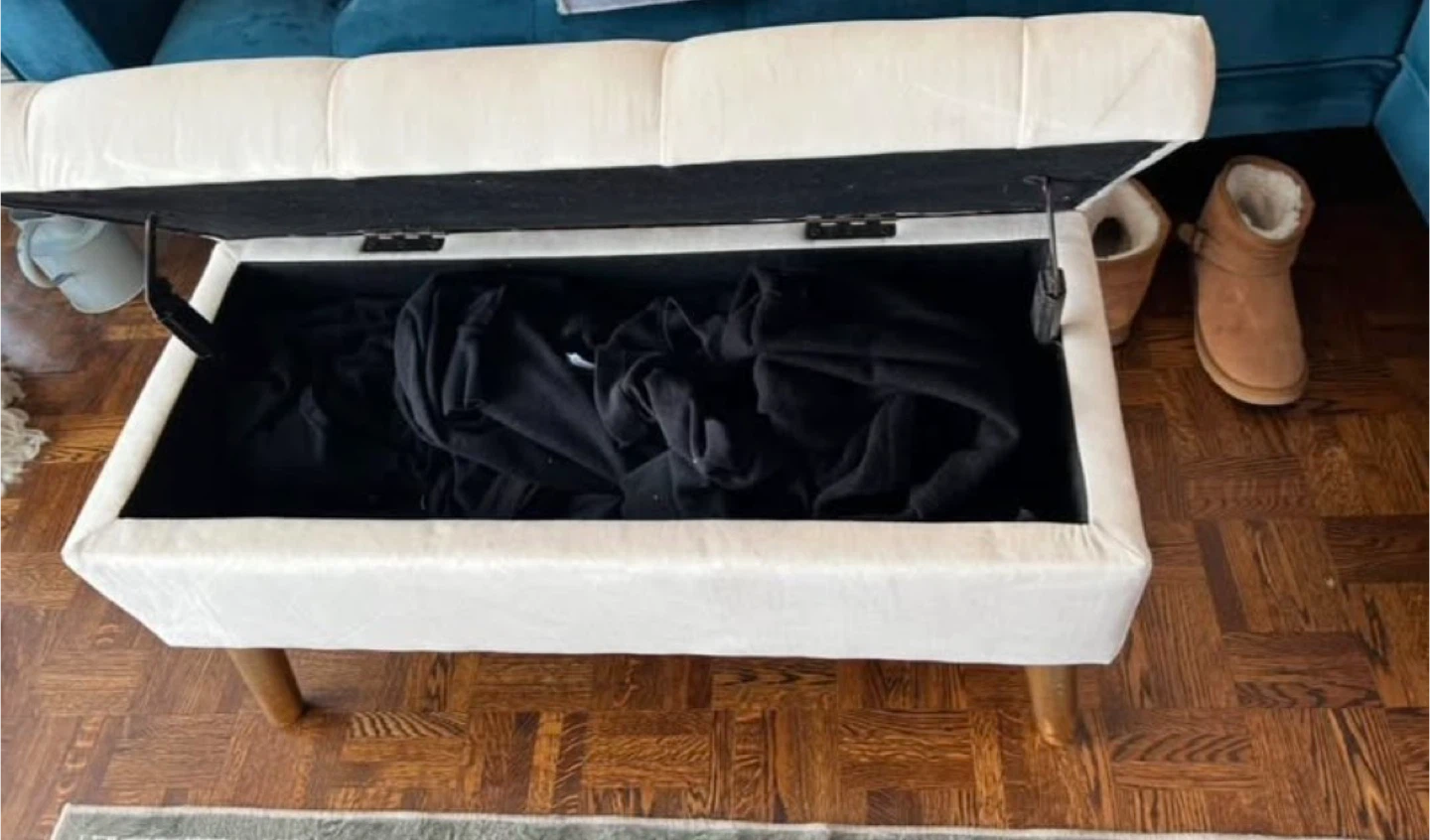 Cream Tufted Storage Ottoman Bench - photo 2