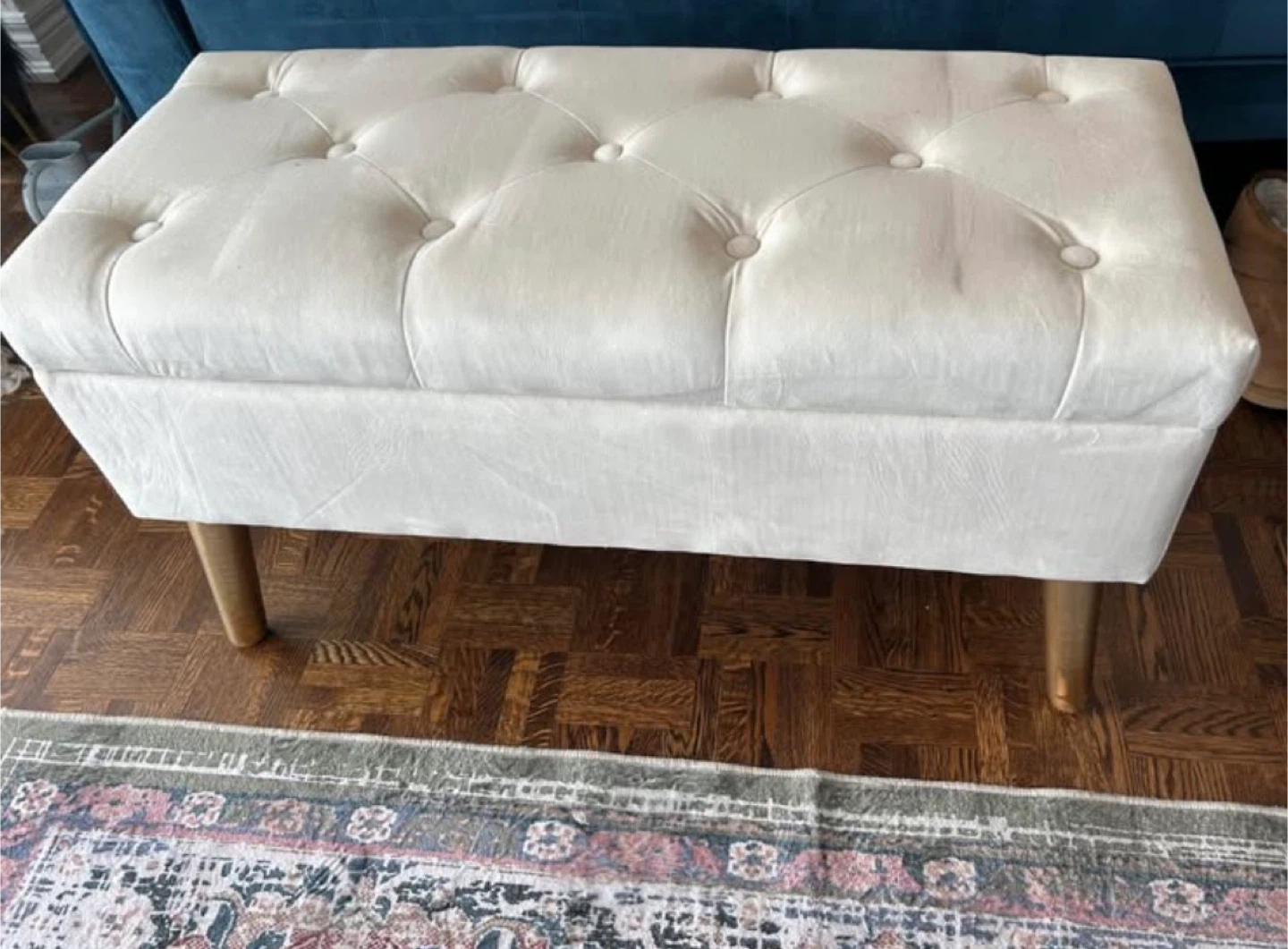 Cream Tufted Storage Ottoman Bench