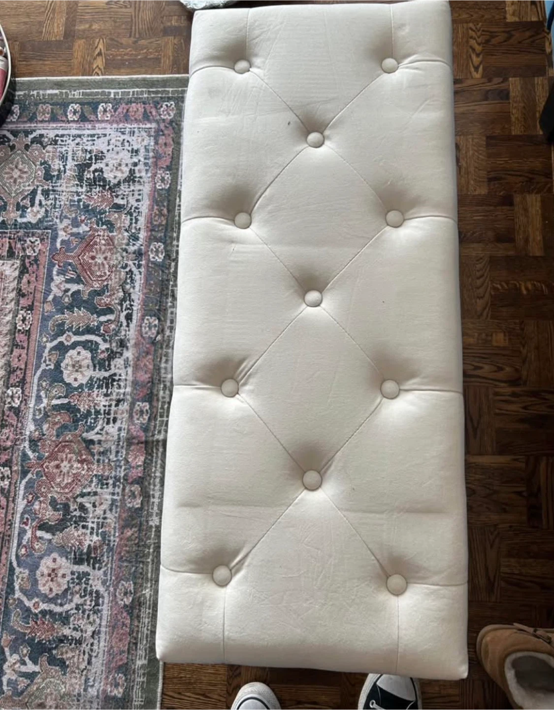 Cream Tufted Storage Ottoman Bench - photo 3
