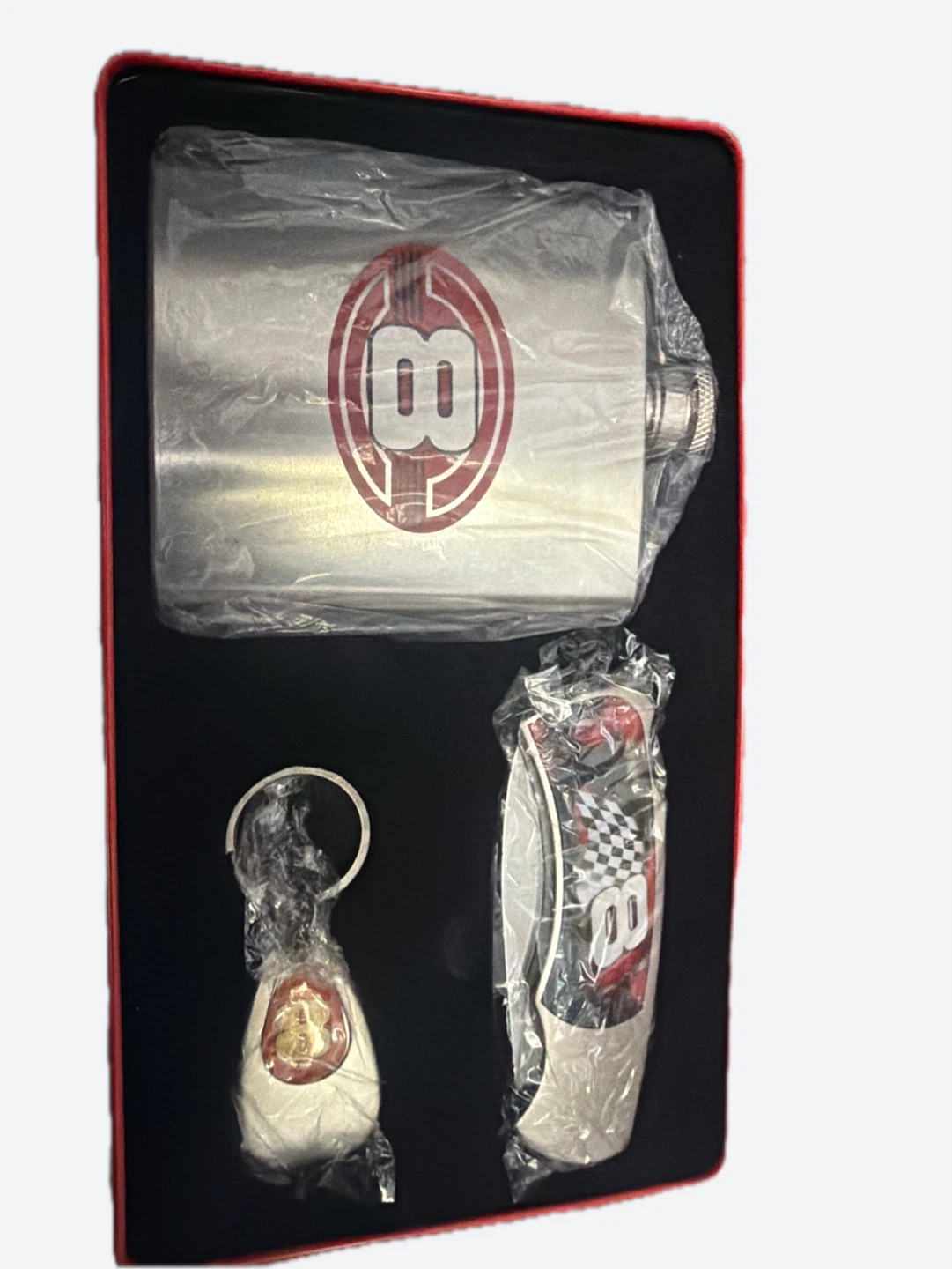 Dale Earnhardt #8 Stainless Steel Flask, Knife & Keychain Set