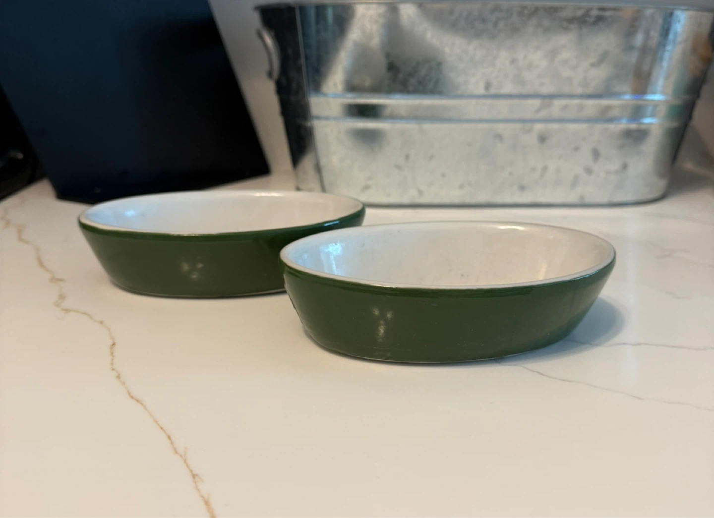 Green Oval Ceramic Ramekins - Set of 2