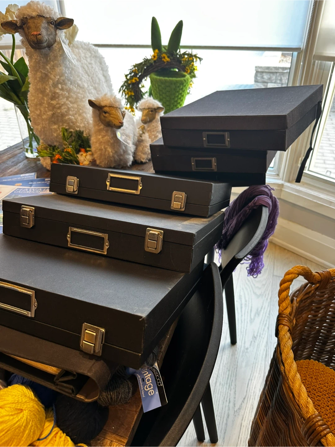 Black Storage Boxes with Lid and Label Holder