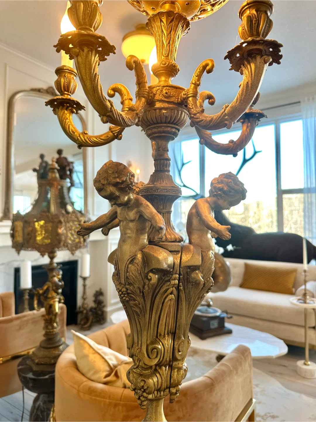 Ornate Gold Cherub Candelabra Table Lamp