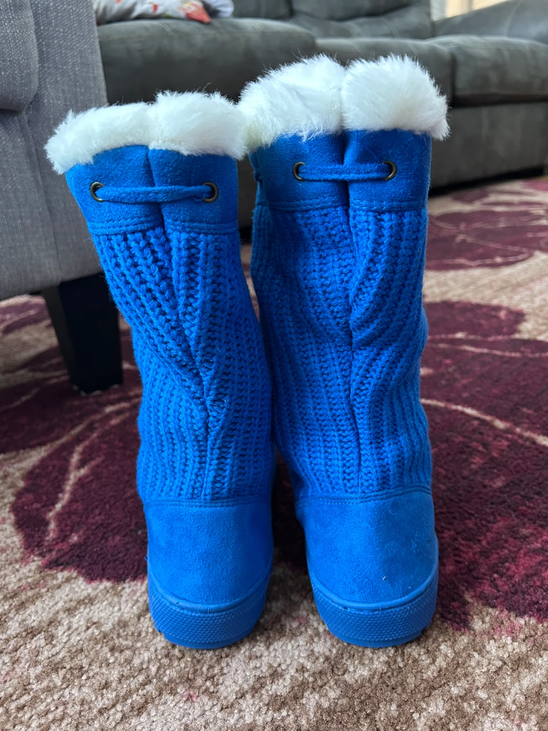 Brand new Blue Knit & Suede Winter Boots with Pom Poms - photo 2