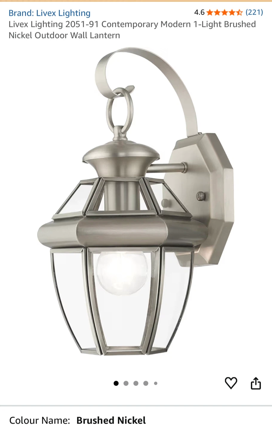 Livex Lighting 2051-91 Brushed Nickel Outdoor Wall Lantern - photo 4