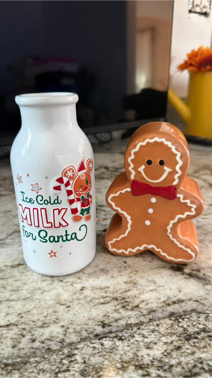 Ceramic Milk Bottle and Gingerbread Man Holder Set