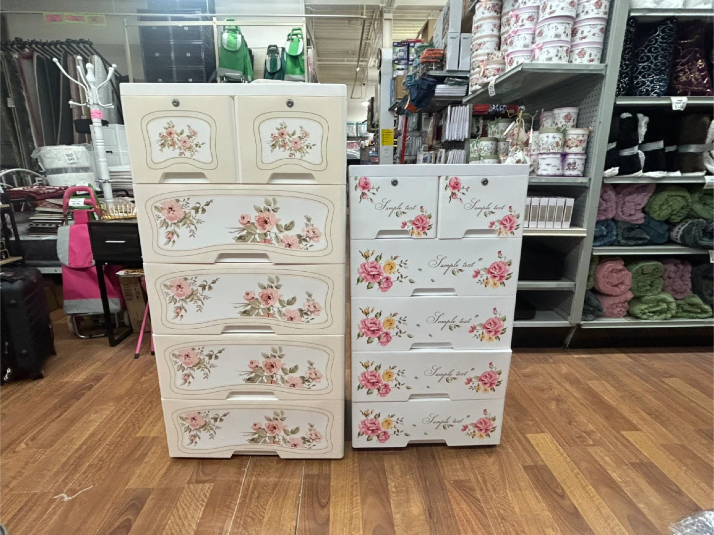 Plastic Drawer Storage Unit with Floral Design