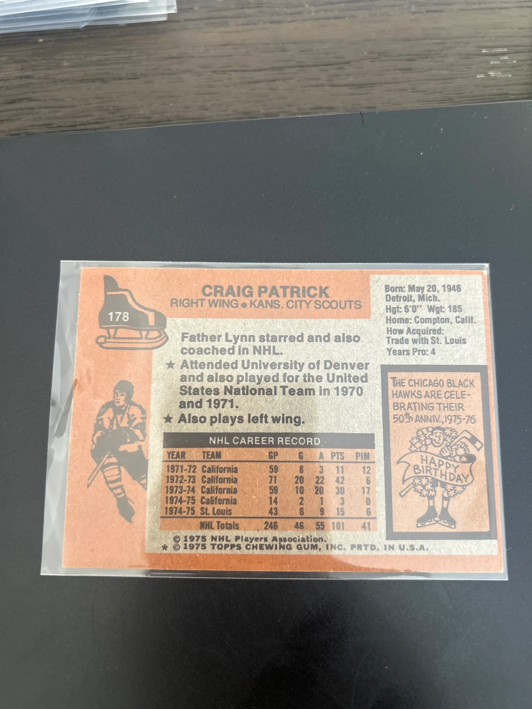 1975 Topps Craig Patrick Card - photo 2