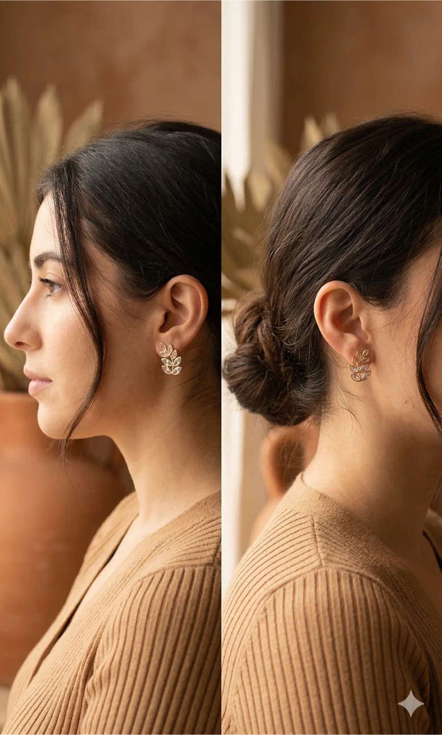 Leaf Design Earrings with Opalescent Stones - photo 2