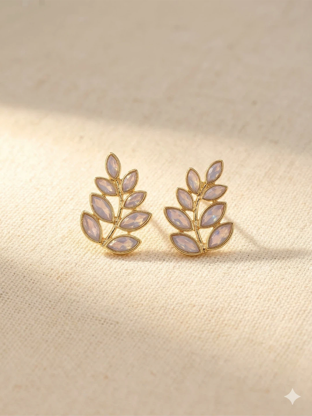 Leaf Design Earrings with Opalescent Stones
