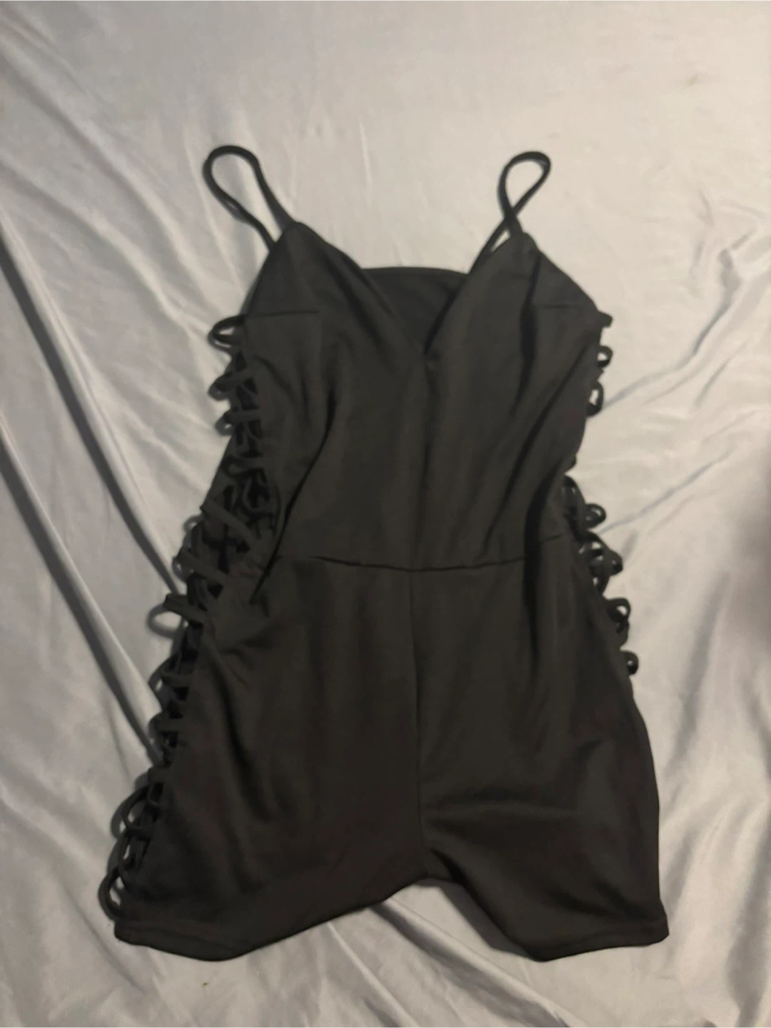 Black Lace-Up Side Romper