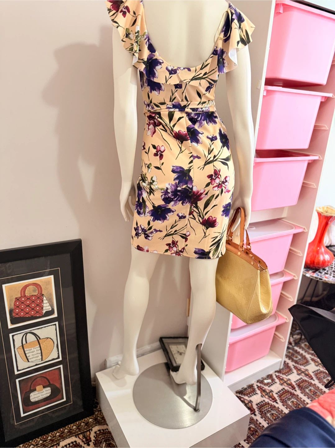 Peach floral print mini dress with ruffle sleeves - photo 3