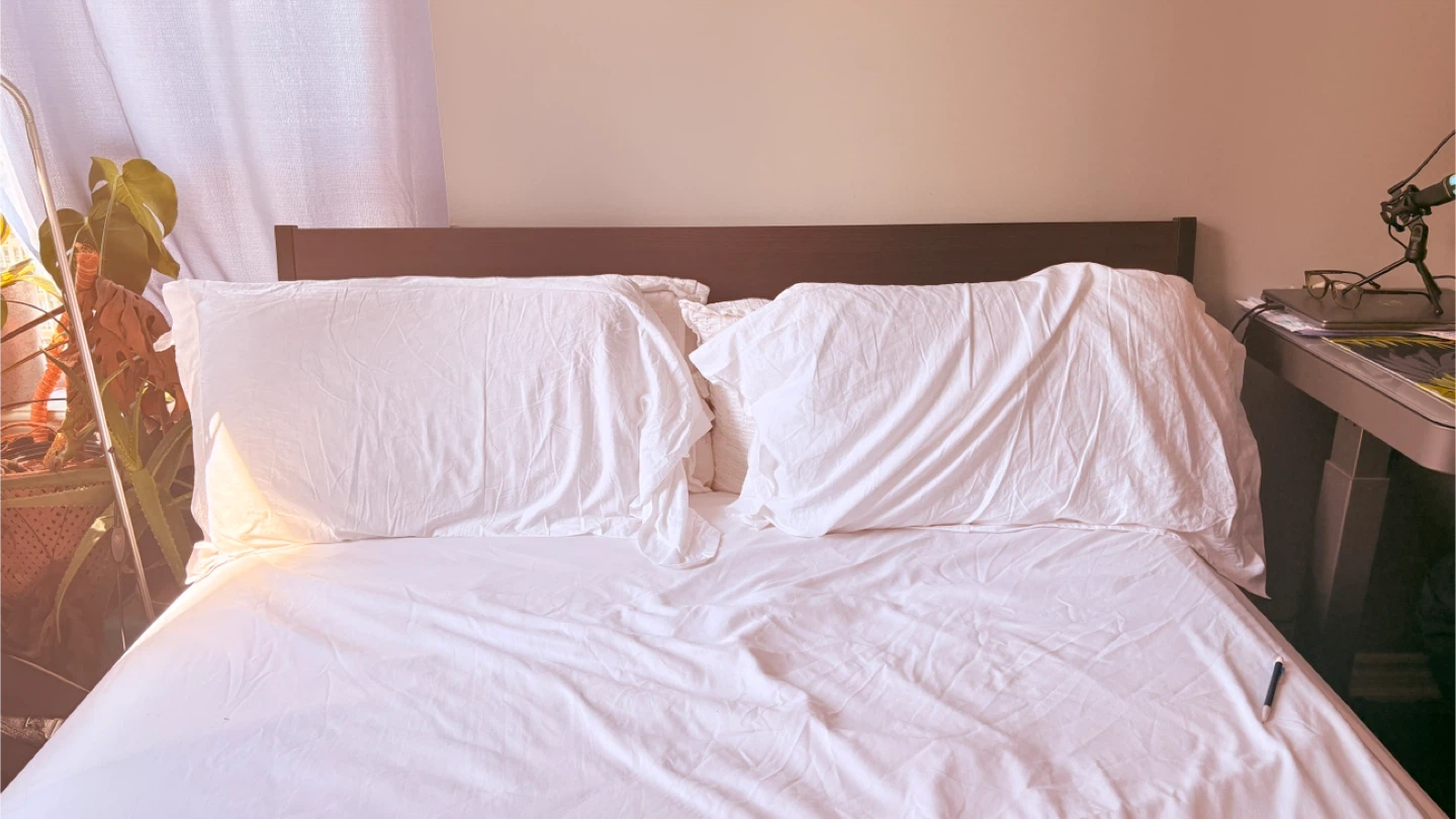 IKEA queen size bed frame with almost new queen mattress