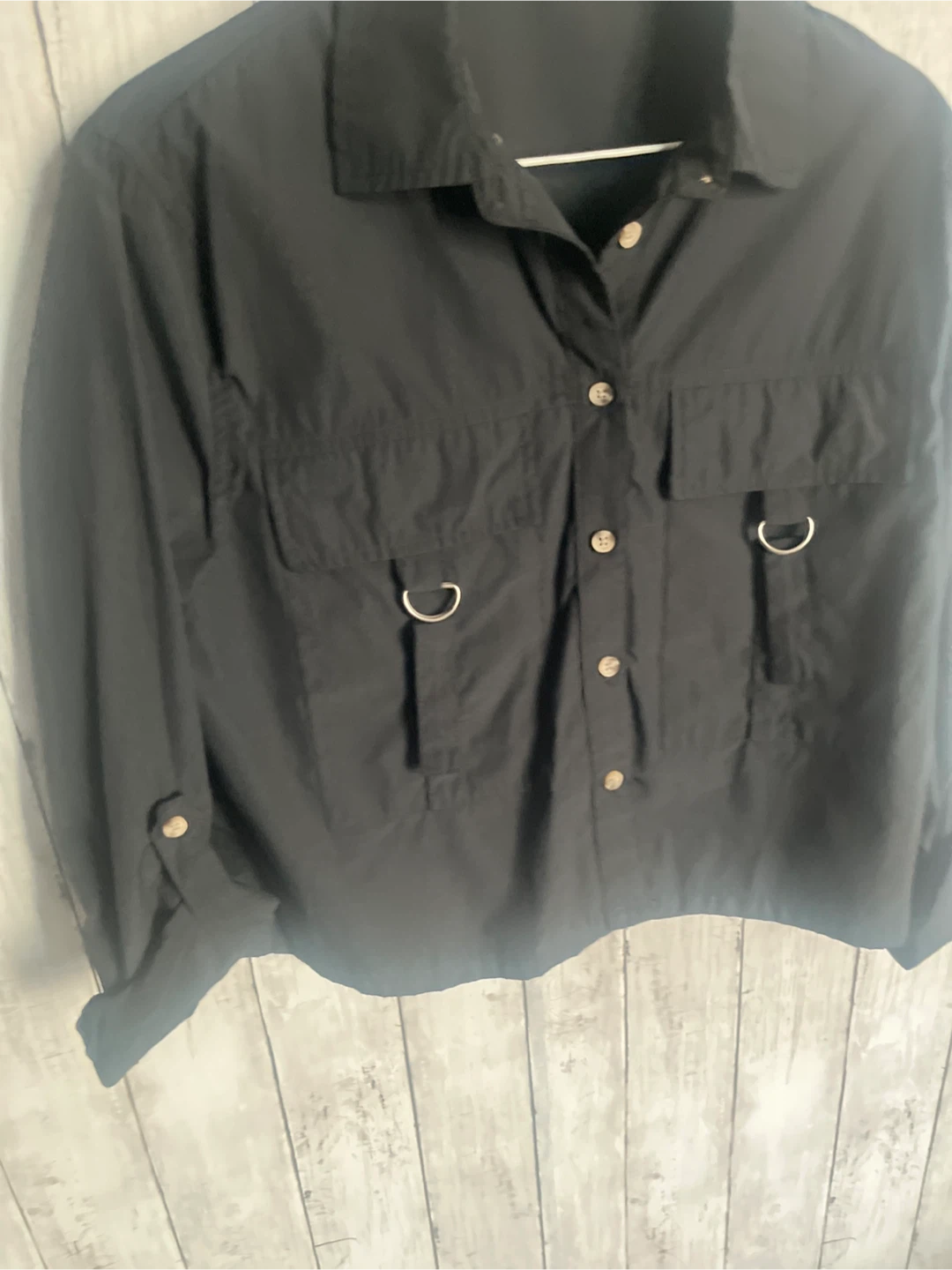 Black Button-Up Shirt with Pockets