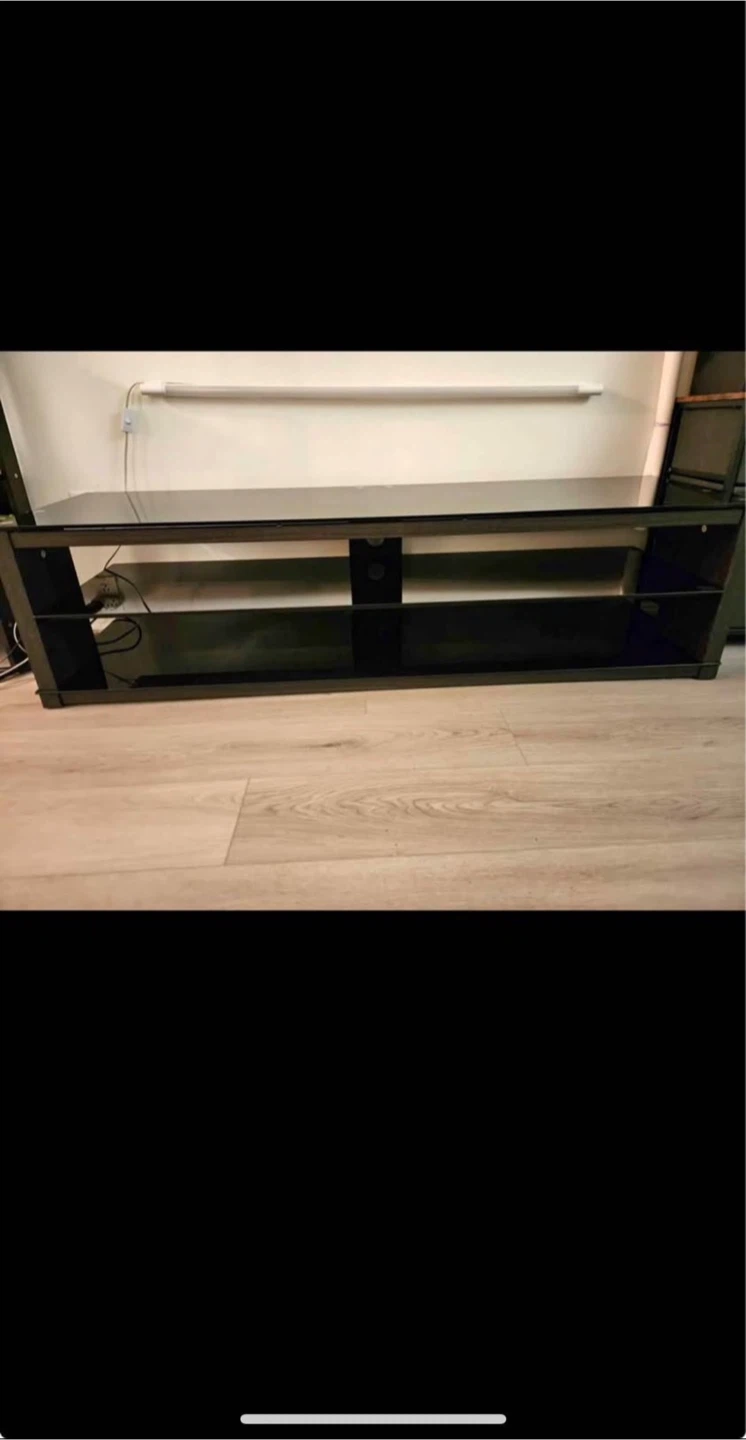 Black TV Stand with Glass Shelves - photo 4